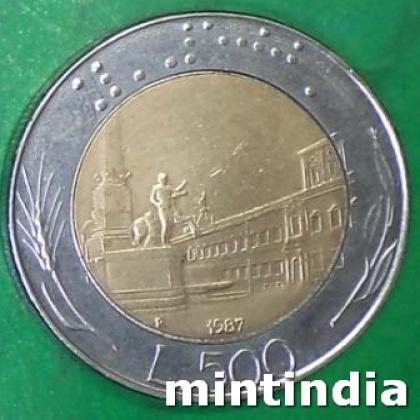 1987 ITALY 500 LIRA BIMETAL COIN JK370