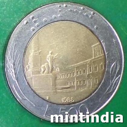 1988 ITALY 500 LIRA BIMETAL COIN JK398