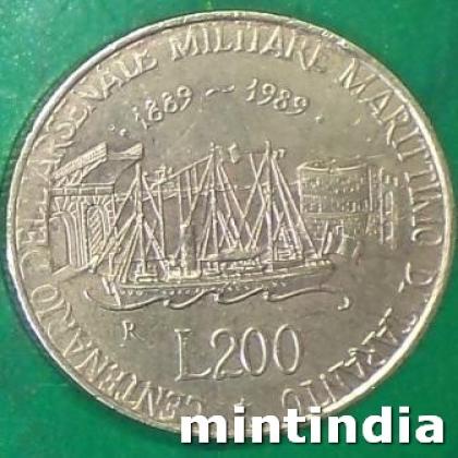 1989 ITALY 200 LIRA NAVAL SHIP COIN JK489