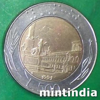 1991 ITALY 500 LIRA BIMETAL COIN JK312