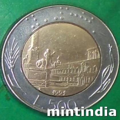 1991 ITALY 500 LIRA BIMETAL COIN JK320