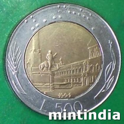 1991 ITALY 500 LIRA BIMETAL COIN JK482