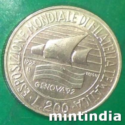 1992 ITALY 200 LIRA COMMEMORATIVE COIN JK341