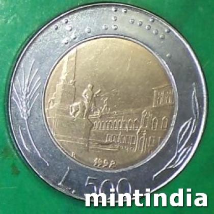 1992 ITALY 500 LIRA BIMETAL COIN JK424