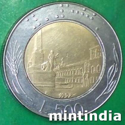 1992 ITALY 500 LIRA BIMETAL COIN JK474