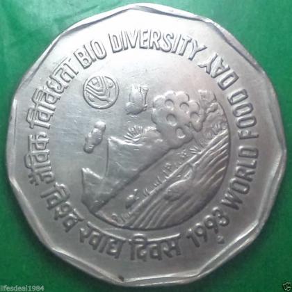 1993 2 Rupees FAO BIO DIVERSITY BOMBAY MUMBAI MINT commemorative coin