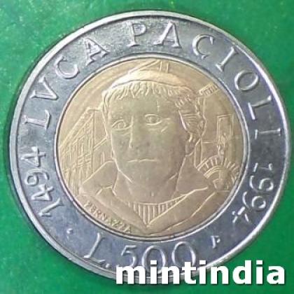 1994 ITALY 500 LIRA BIMETAL COIN JK417