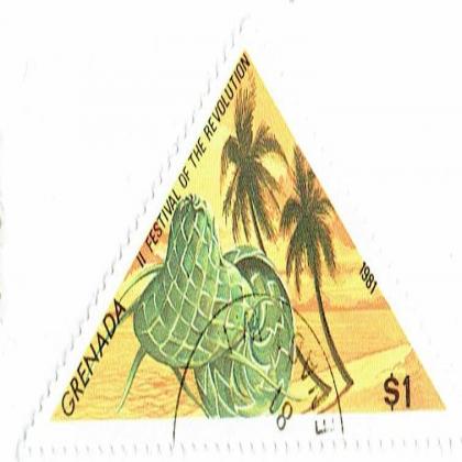 1 DOLLAR GRENADA FESTIVAL OF THE REVOLUTION TRIANGLE SHAPED COMMEMORATIVE STAMP WS 1