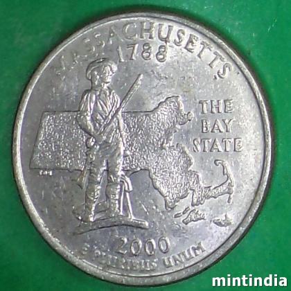 2000 Massachusetts USA QUARTER DOLLAR COMMEMORATIVE COIN BX 107