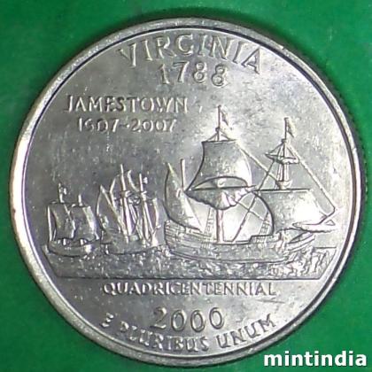 2000 ViRGINIA USA QUARTER DOLLAR COMMEMORATIVE COIN BX109