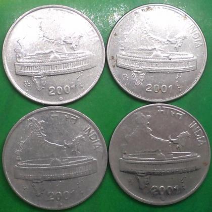 2001 50 PAISE PARLIAMENT BUILDINGS HYDERABAD BOMBAY KOLKATA NOIDA MINT 4 COINS LOT