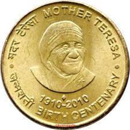 2010 5 rupees MUMBAI MINT  Mother teresa birth centenary commemorative coin