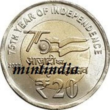 2022 HYDERABAD MINT AZADI 75th Year Of Independence  20 Rupees COMMEMORATIVE COIN