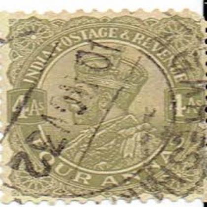 4As FOUR ANNA KGV REVENUE BRITISH INDIA STAMP CSB 14
