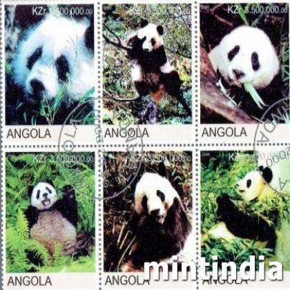 ANGOLA  PANDA ANIMAL THEME BLOCK OF SIX STAMPS