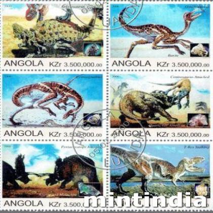 ANGOLA DINOSAURS THEME BLOCK OF SIX STAMPS
