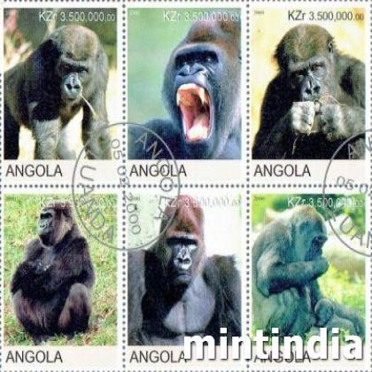 ANGOLA GORILA THEME BLOCK OF SIX STAMPS