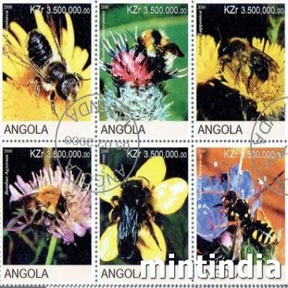 ANGOLA HONEY BEE THEME BLOCK OF SIX STAMPS