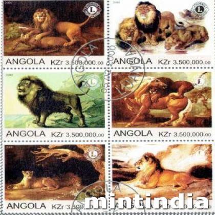 ANGOLA LION ANIMAL THEME BLOCK OF SIX STAMPS