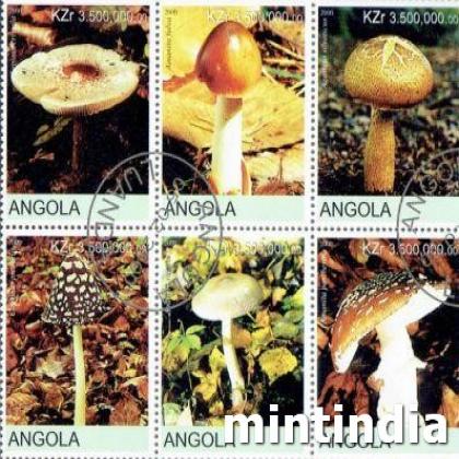 ANGOLA MUSHROOM THEME BLOCK OF SIX STAMPS