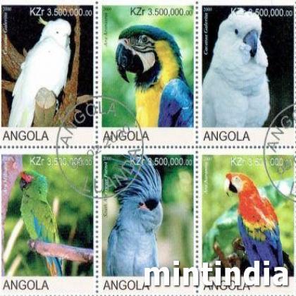 ANGOLA PARROT BIRD THEME BLOCK OF SIX STAMPS