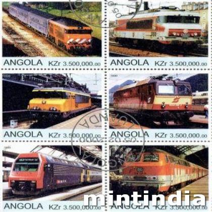 ANGOLA RAIL TRAIN ENGINE THEME BLOCK OF SIX STAMPS