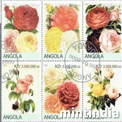 ANGOLA ROSE FLOWER THEME BLOCK OF SIX STAMPS