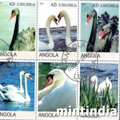 ANGOLA SWAN BIRD THEME BLOCK OF SIX STAMPS
