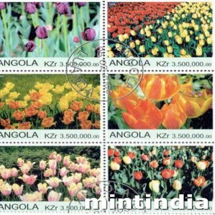 ANGOLA TULIP THEME BLOCK OF SIX STAMPS