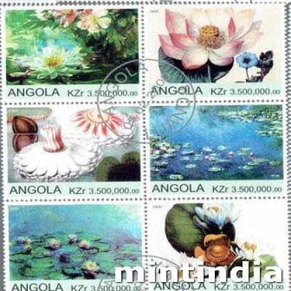 ANGOLA WATER LILY FLOWER THEME BLOCK OF SIX STAMPS