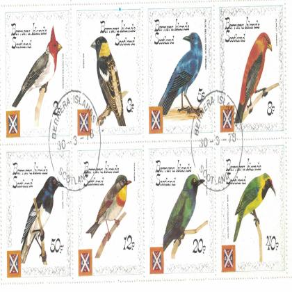BERNERA ISLAND BIRDS FLORA  AND FAUNA THEMATIC STAMPS SET CODE SAI