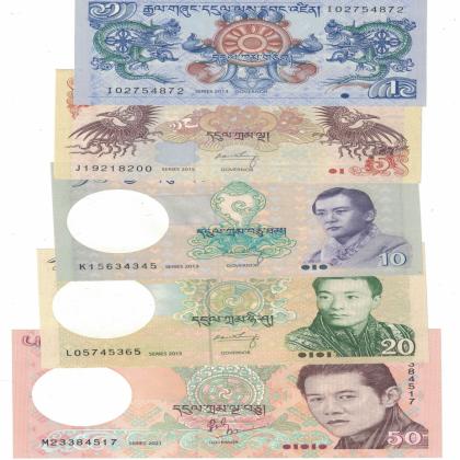 BHUTAN 5 DIFFERENT UNC BANKNOTE BHU01