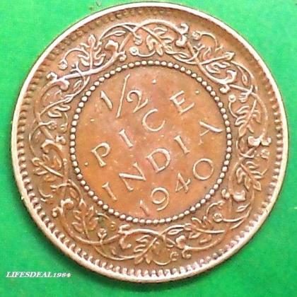 1940 KGVI 1/2 HALF PICE  King George VI KOLKATA MINT  Commemorative coin