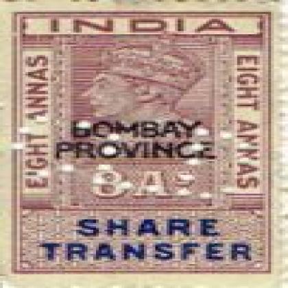 BOMBAY PROVINCE BRITISH INDIA 8 ANNA KGVI SHARE TRANSFER REVENUES STAMP