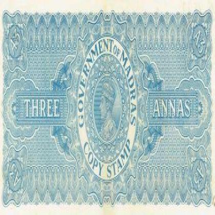 BRITISH INDIA KING GEORGE VI 3 ANNAS USED STAMP BOND PAPER