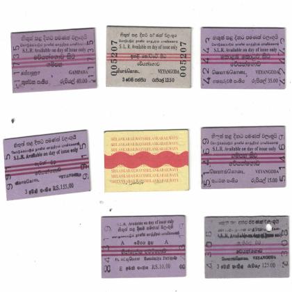 CEYLON SLR VINTAGE RAILWAY TICKET 8 DIFFERENT SET CARD