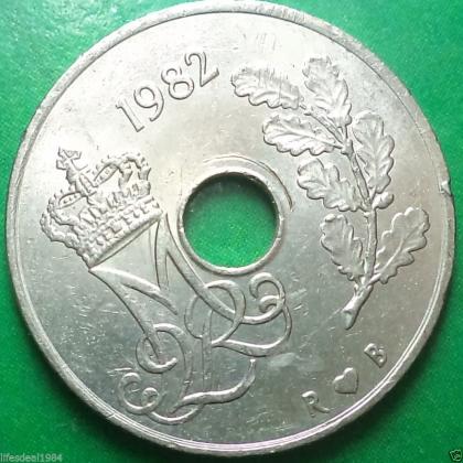 Denmark 25 ORE hole UNC Beautiful HEART ( LOVE ) mint mark coin