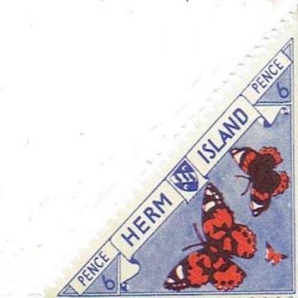 HERM ISALAND 6 PENCE BUTTER FLY TRIANGLE SHAPED STAMP WS1