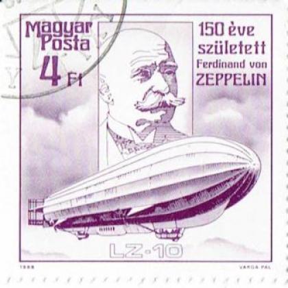 HUNGARY 4FT MAGYAR 150th EVE OF ZEPPELIN COMMEMORATIVE STAMP WS 7