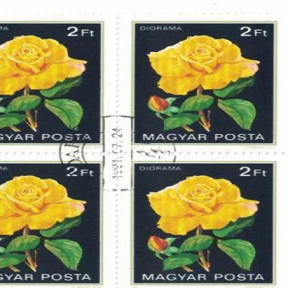 HUNGARY ROSE FLOWER 2FT MAGYAR POSTA STAMP BLOCK