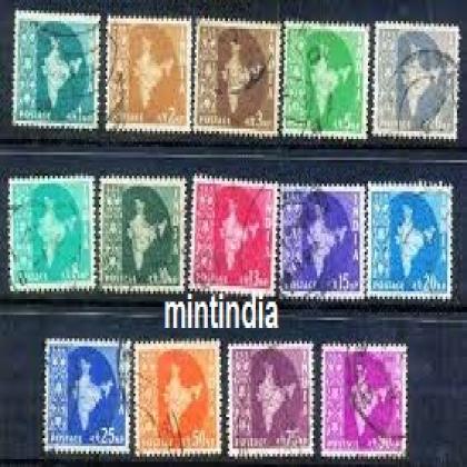 India  Set of 14 Used Stamps on map Series as Displayed