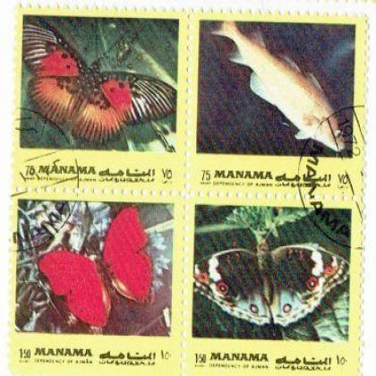 MANAMA BUTTER FLY FISH THEME BLOCK OF 4 STAMP