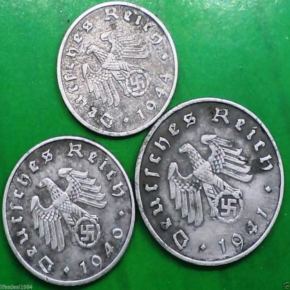 NAZI ERA 3 COINS BERLIN MINT 1 5 10 REICHSPENNIG ZINC FULL SET LOT