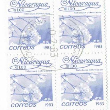 NICARAGUA 1983 CORREOS TABEBULA FLOWER THEME BLOCK OF 4 STAMPS