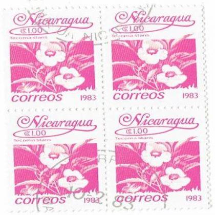 NICARAGUA 1983 TECOMA FLOWER  THEME BLOCK OF 4 STAMPS