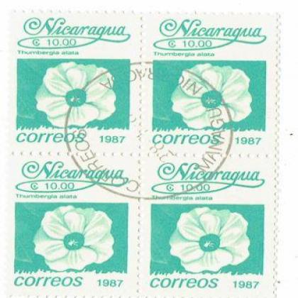 NICARAGUA 1987 CORREOS ALATA FLOWER THEME BLOCK OF 4 STAMPS