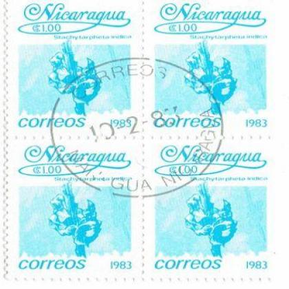 NICARAGUA 1987 CORREOS INDICA FLOWER THEME BLOCK OF 4 STAMPS
