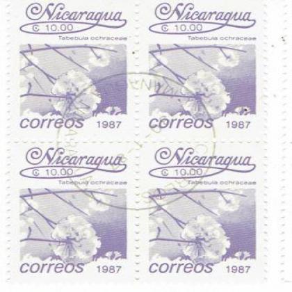 NICARAGUA 1987 CORREOS TABEBULA FLOWER  THEME BLOCK OF 4 STAMPS