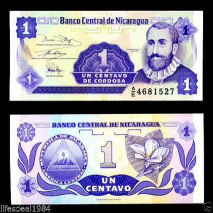 NICARAGUA one 1 CENTAVO UNC BANK NOTE L1