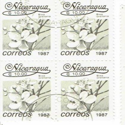NICARGUA 1987 BIXA FLOWER  THEME BLOCK OF 4 STAMPS